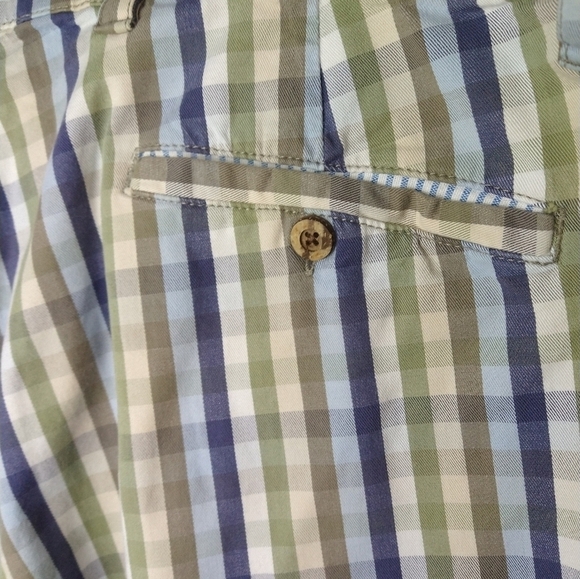 $ Olde school men blue green white stripe shorts.Zip flat front. Size 42 - Picture 12 of 14